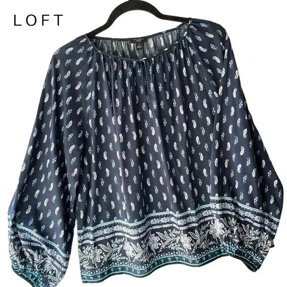 LOFT | NWOT | LONG SLEEVE PEASANT STYLE BOHO PAISLEY BLOUSE | PETITE LARGE - Picture 1 of 10